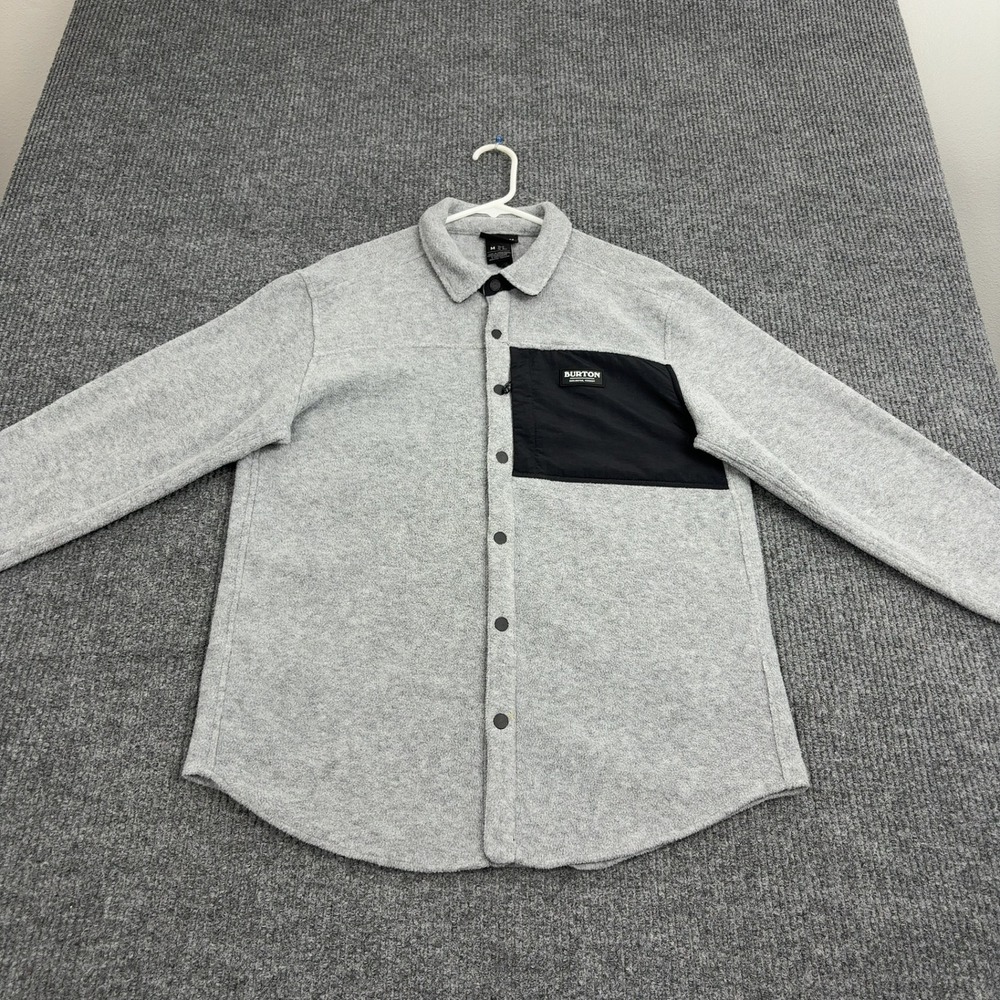 Burton Shirt Jacket Mens M Gray Fleece Snap Front Contrast Pocket Gorpcore
